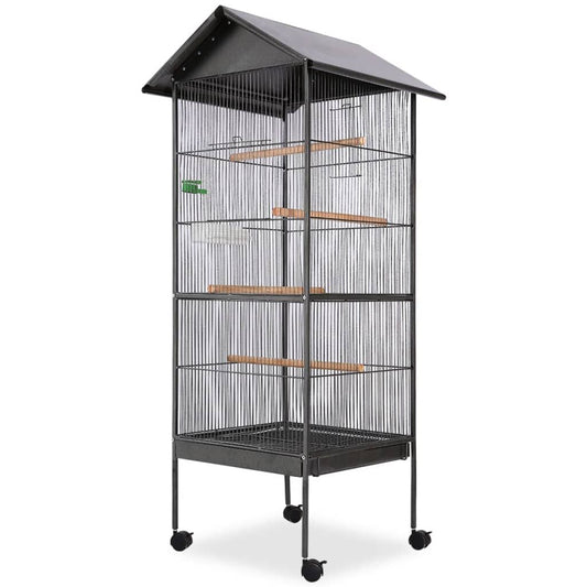 Vidaxl Jaula Para Pájaros Con Techo De Acero Negro 66x66x155 Cm_0
