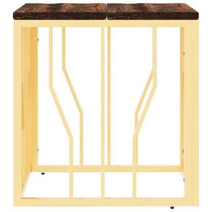 Mesa De Centro Acero Inoxidable Madera Maciza Reciclada Dorada_2