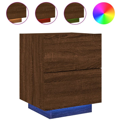 Mesita De Noche Con Luces Led Madera De Ingeniería Roble Marrón_0