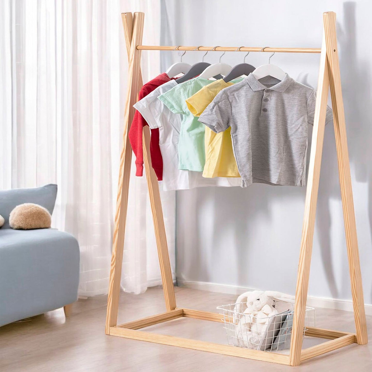 Perchero Infantil De Madera Color Natural Altura 126cm Práctico Y Espacioso_3
