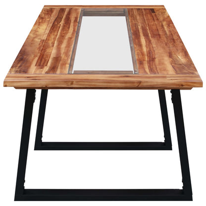 Mesa De Comedor De Madera Maciza De Acacia Y Vidrio 180x90x75cm_1