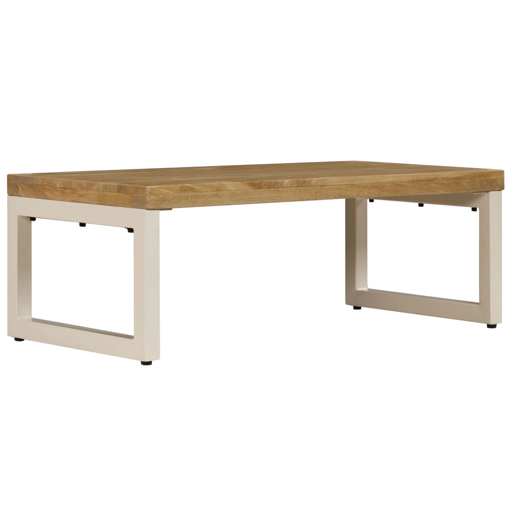 Mesa De Centro Madera Maciza De Mango Y Acero 100x50x35 Cm_0