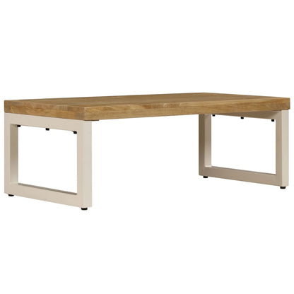 Mesa De Centro Madera Maciza De Mango Y Acero 100x50x35 Cm_0