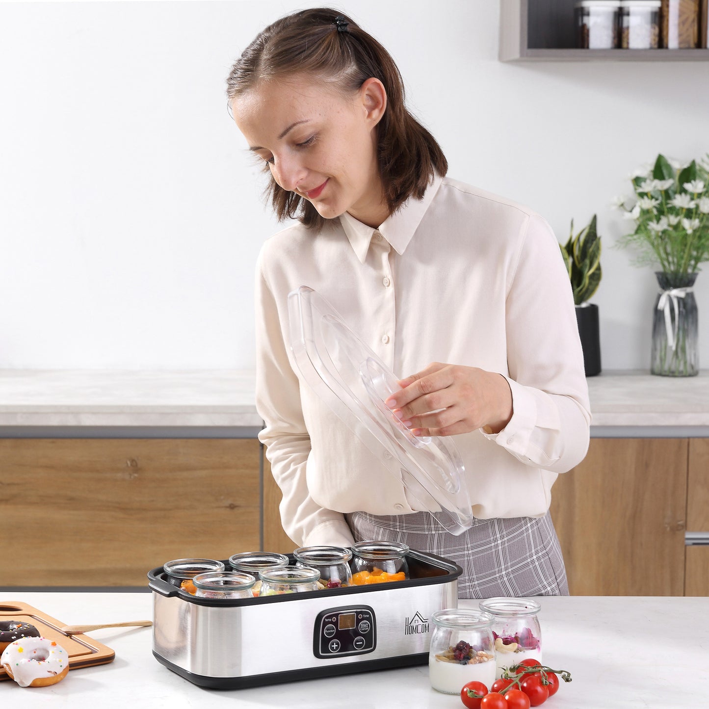 Homcom Yogurtera Capacidad 1,44l Con 8 Tarros 180ml Temporizador Y Termostato_4