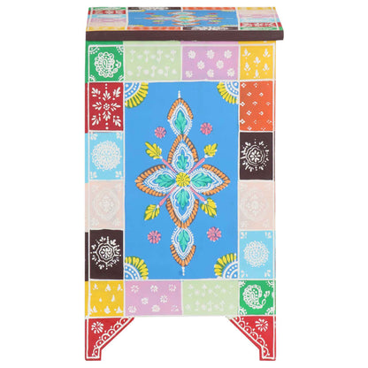 Mesita De Noche Pintada A Mano Madera Maciza Mango 40x30x50 Cm_2