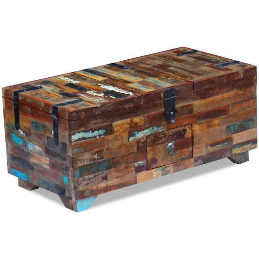 Mesa De Centro Baúl De Madera Maciza Reciclada 80x40x35 Cm_0