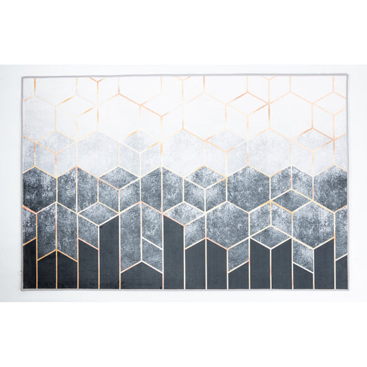 Alfombra De Salón, Alfombra De Dormitorio Pelo Suave Patrón Geométrico Azul Gris Oro Moderno 80x120cm- Decoración- Mobiliario Del Hogar_0
