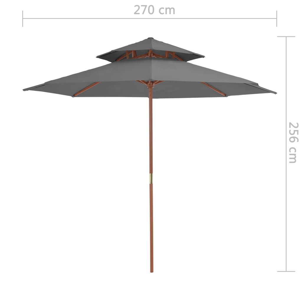 Vidaxl Sombrilla De Dos Niveles Con Palo De Madera Antracita 270 Cm_2