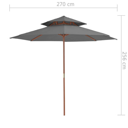 Vidaxl Sombrilla De Dos Niveles Con Palo De Madera Antracita 270 Cm_2