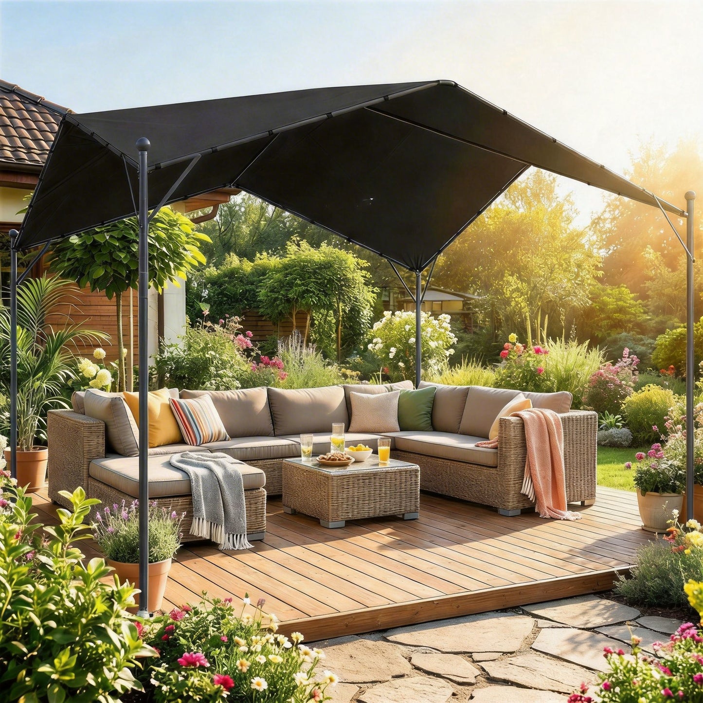 Outsunny Pérgola De Jardín 3x3 M Con Techo Inclinado Y Dosel Upf30+ Gris Oscuro_1