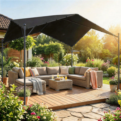 Outsunny Pérgola De Jardín 3x3 M Con Techo Inclinado Y Dosel Upf30+ Gris Oscuro_1