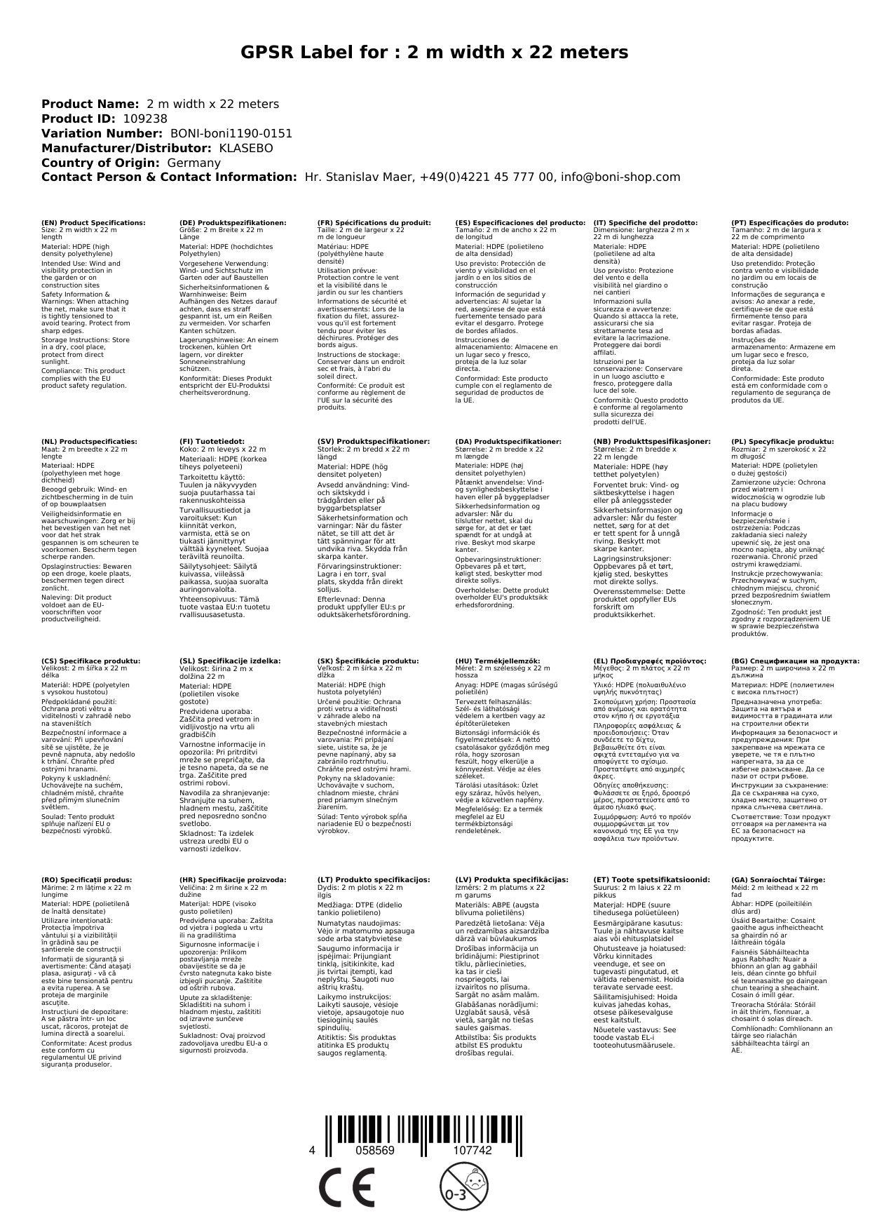 Malla De Ocultación Y Cortavientos Verde, 2x22m, Tejido Hdpe