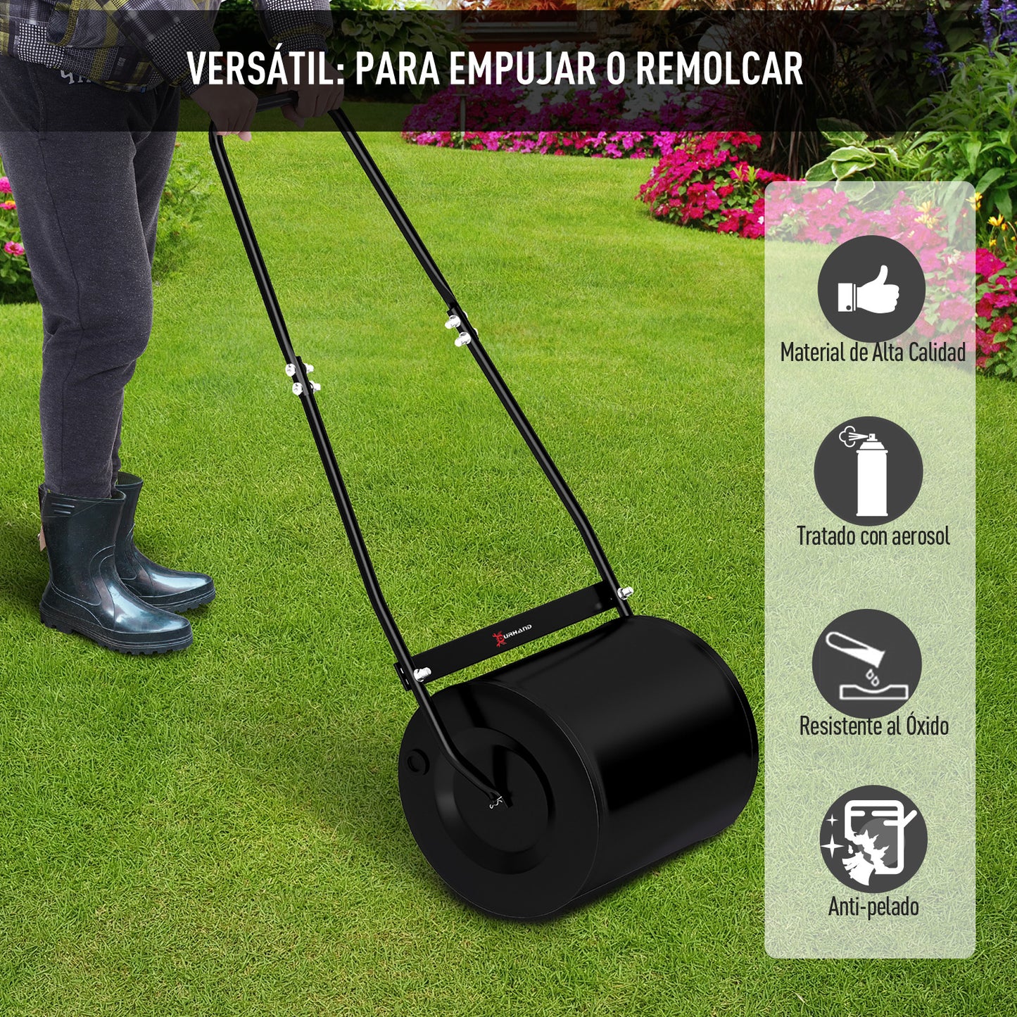 Durhand Rodillo De Césped Jardín Acero 30l Llena Agua Arena Φ32x40cm Asa_3