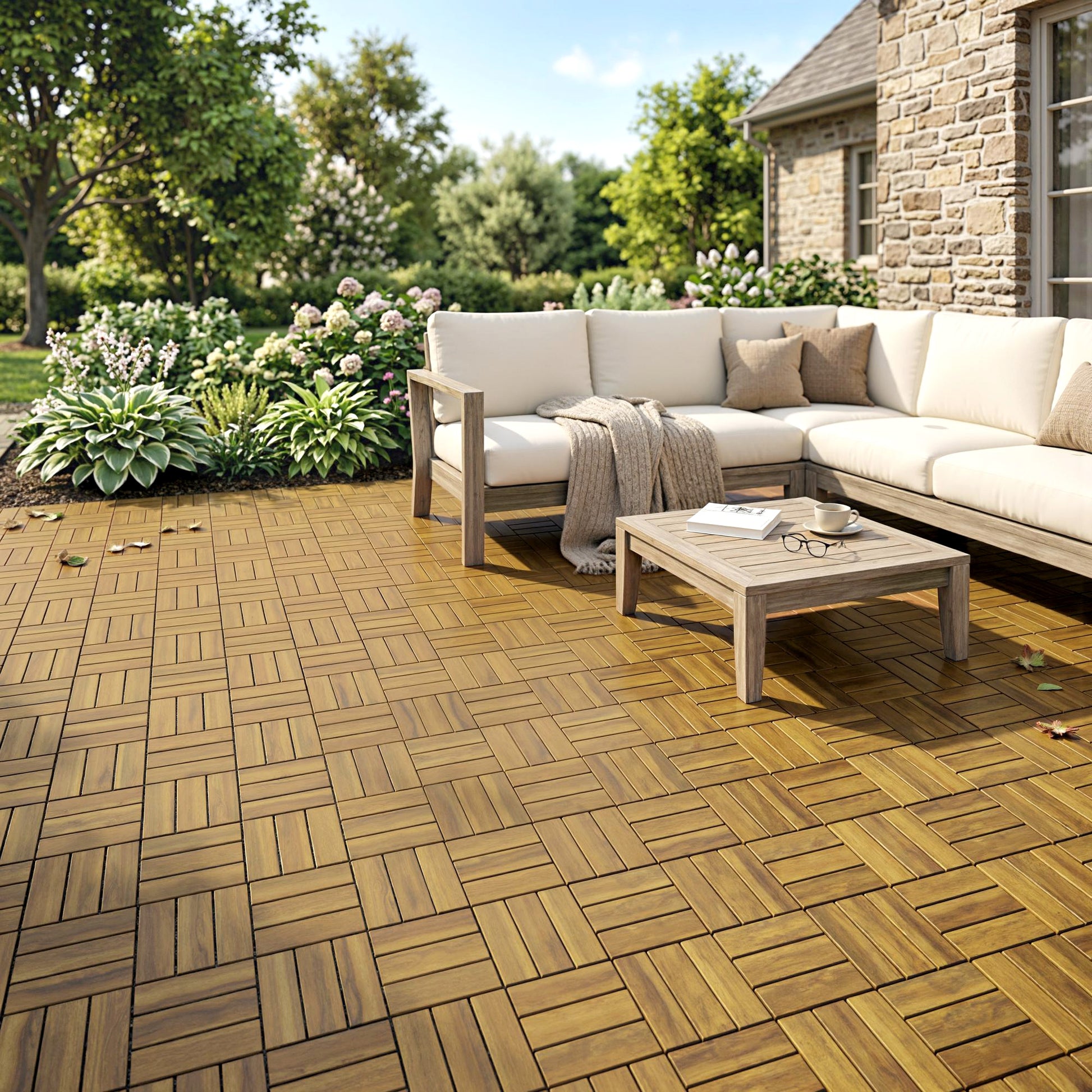 Outsunny Set De 10 Piezas Baldosas De Exterior De Madera 31x31 Cm 0,91m² Natural_1