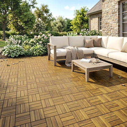 Outsunny Set De 10 Piezas Baldosas De Exterior De Madera 31x31 Cm 0,91m² Natural_1