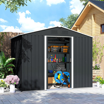 Outsunny Caseta De Jardín 3,6m² 236x174x190 Cm Con Puertas Correderas 4 Ventanas_4