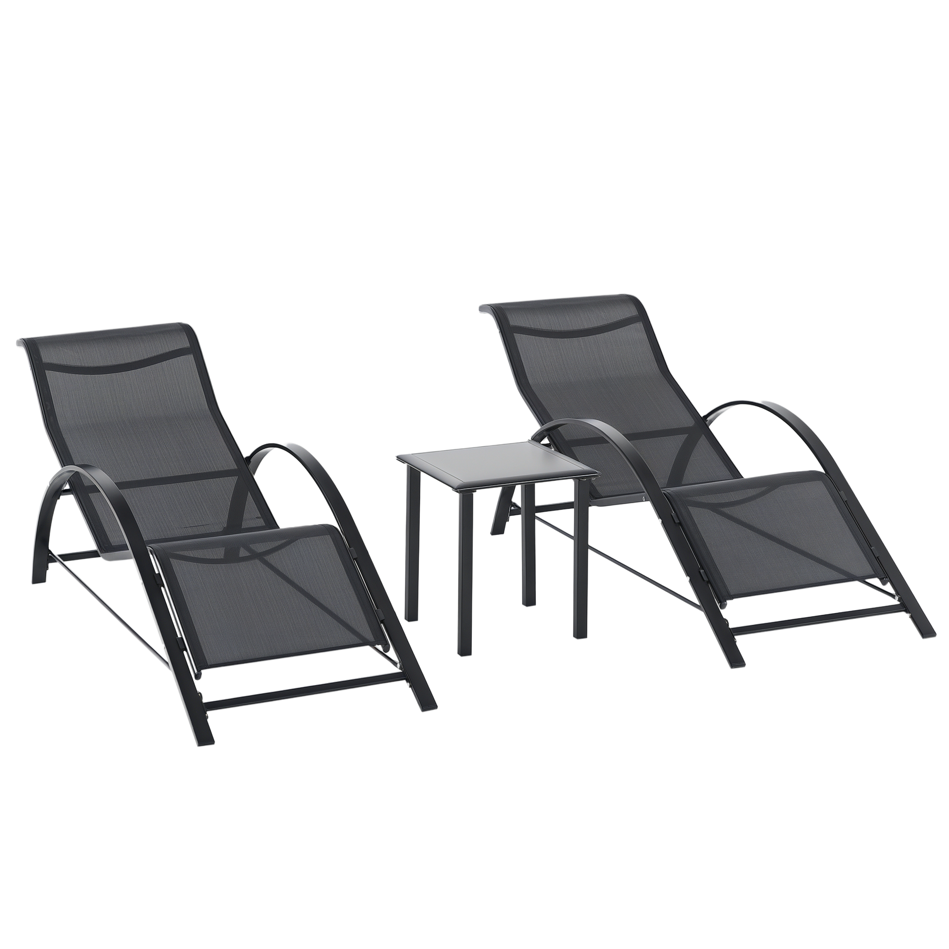 Outsunny 2 Tumbonas De Jardín 59x169x66cm Con Mesa De Café 41x41x45cm Patio_0