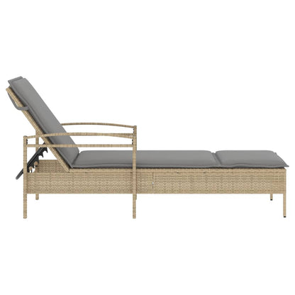 Tumbona Con Cojín Ratán Sintético Beige 63x200x81 Cm / Vetonek_1