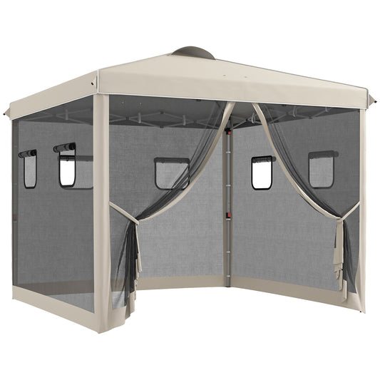 Outsunny Carpa Plegable 3x3 M Con Pared Lateral De Malla 6 Ventanas Beige_0