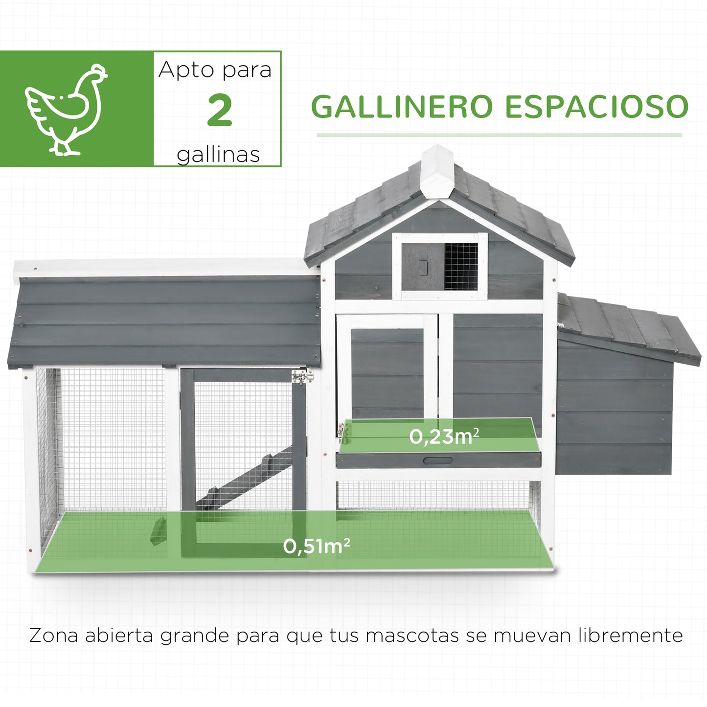 Pawhut Gallinero De Madera Para Exterior Corrales Alambre 150,5x54x87cm Gris_3