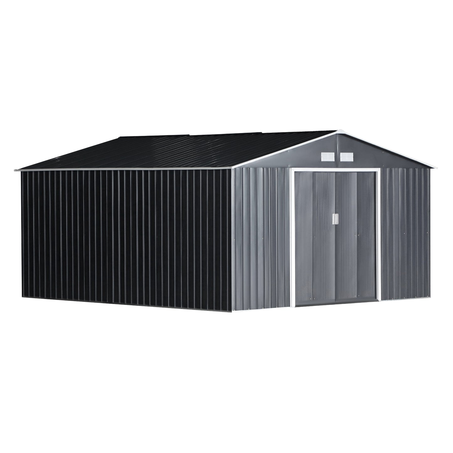 Outsunny Caseta De Jardín De Exterior 12,4 M² 340x386x200 Cm Gris Oscuro_0
