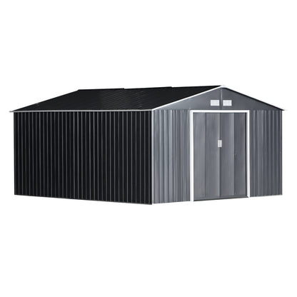Outsunny Caseta De Jardín De Exterior 12,4 M² 340x386x200 Cm Gris Oscuro_0