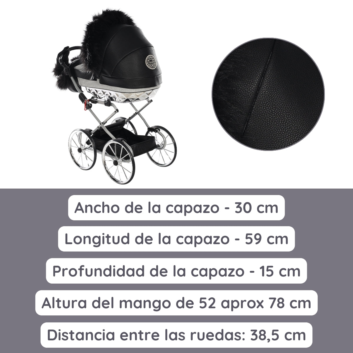 Carro De Muñecas Hand Craft Glitter Satin Classic Black / Silver_4