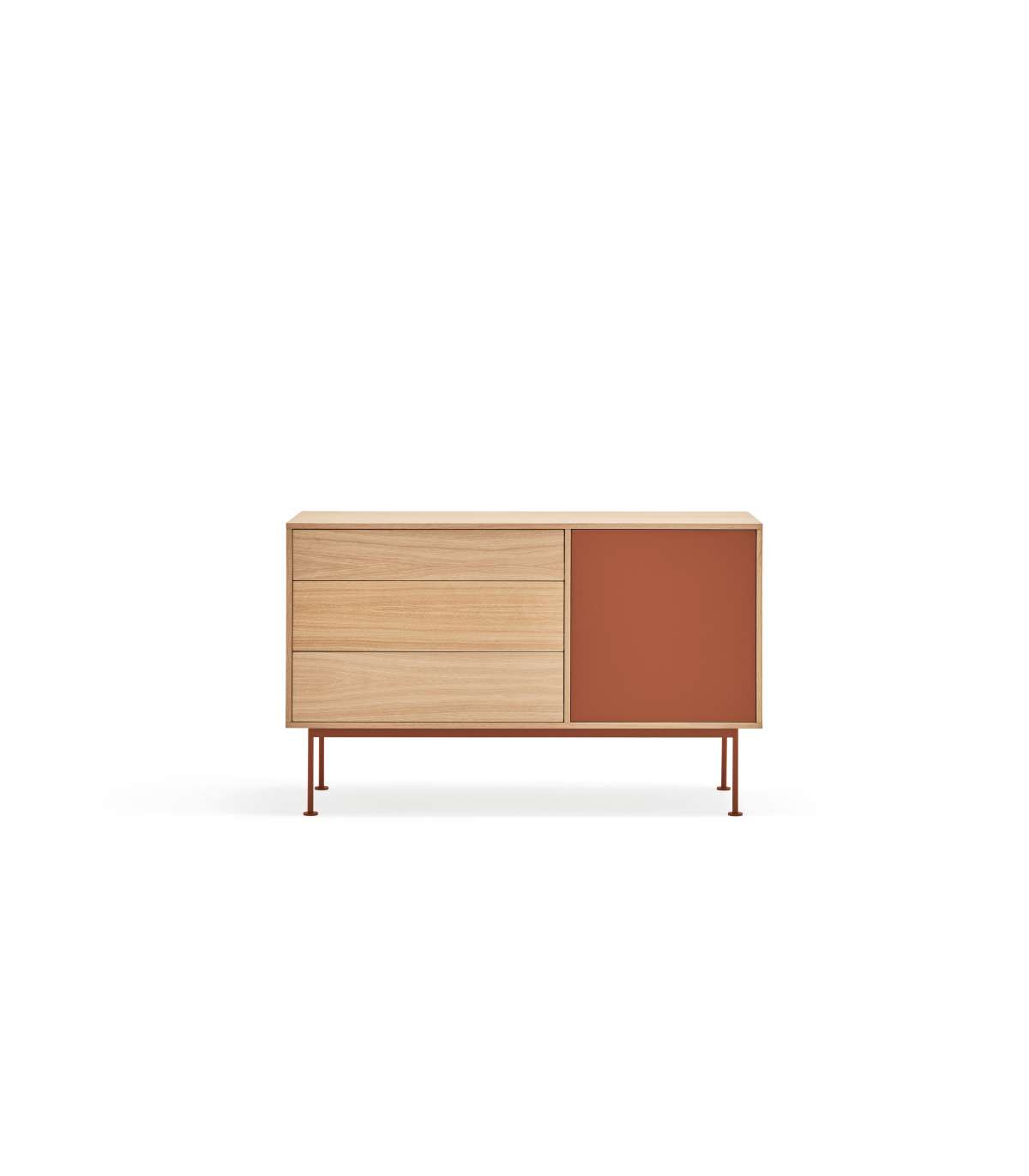 Mueble Aparador Modelo Yoko 1 Puertas 3 Cajones Acabado Roble/teja, 45cm(ancho) 80cm(alto)_0
