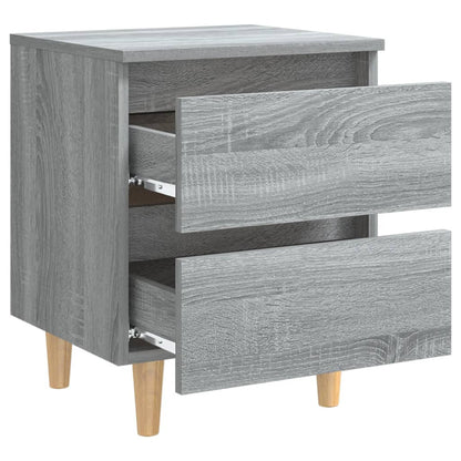 Mesita De Noche Patas De Madera Maciza Gris Sonoma 40x35x50 Cm_3