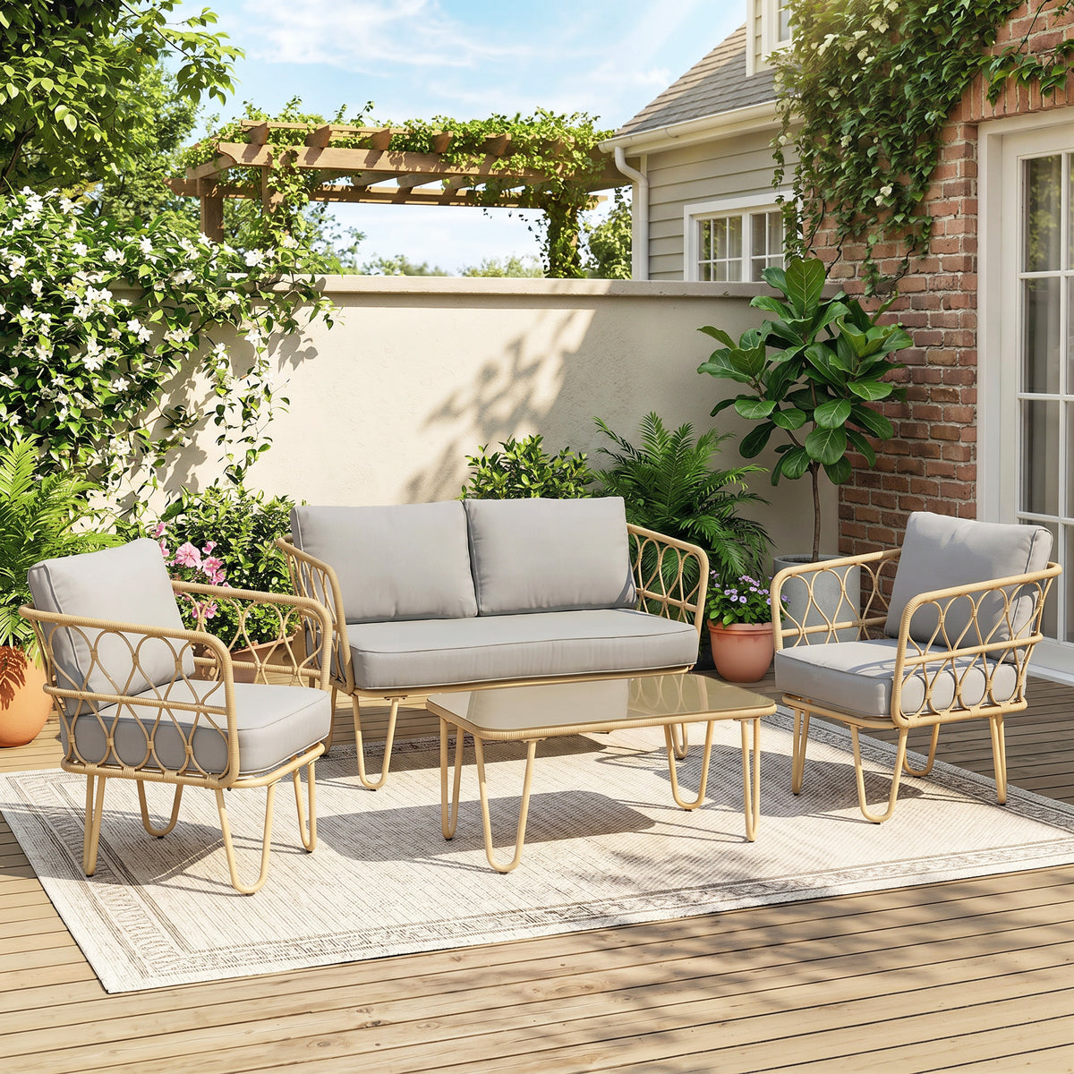 Muebles De Jardín Outsunny Acero, Pe Madera Natural 129x71.5x69 Cm_1