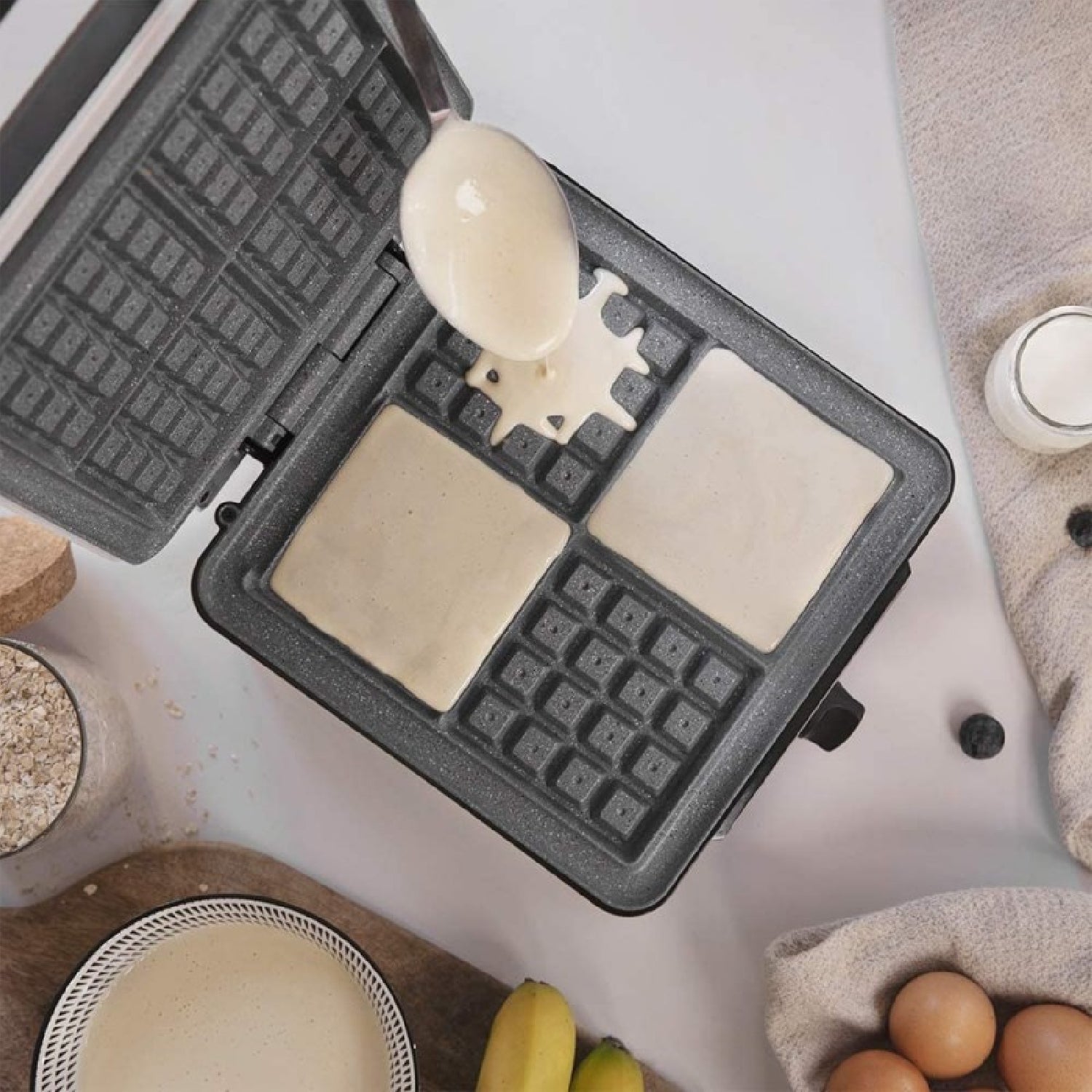 Gofrera Eléctrica Fun Gofrestone 4inox. 1200 W, Acero Inoxidable, 4 Gofres A La Vez, Revestimiento Antiadherente Rockstone, Temperatura Ajustable_2