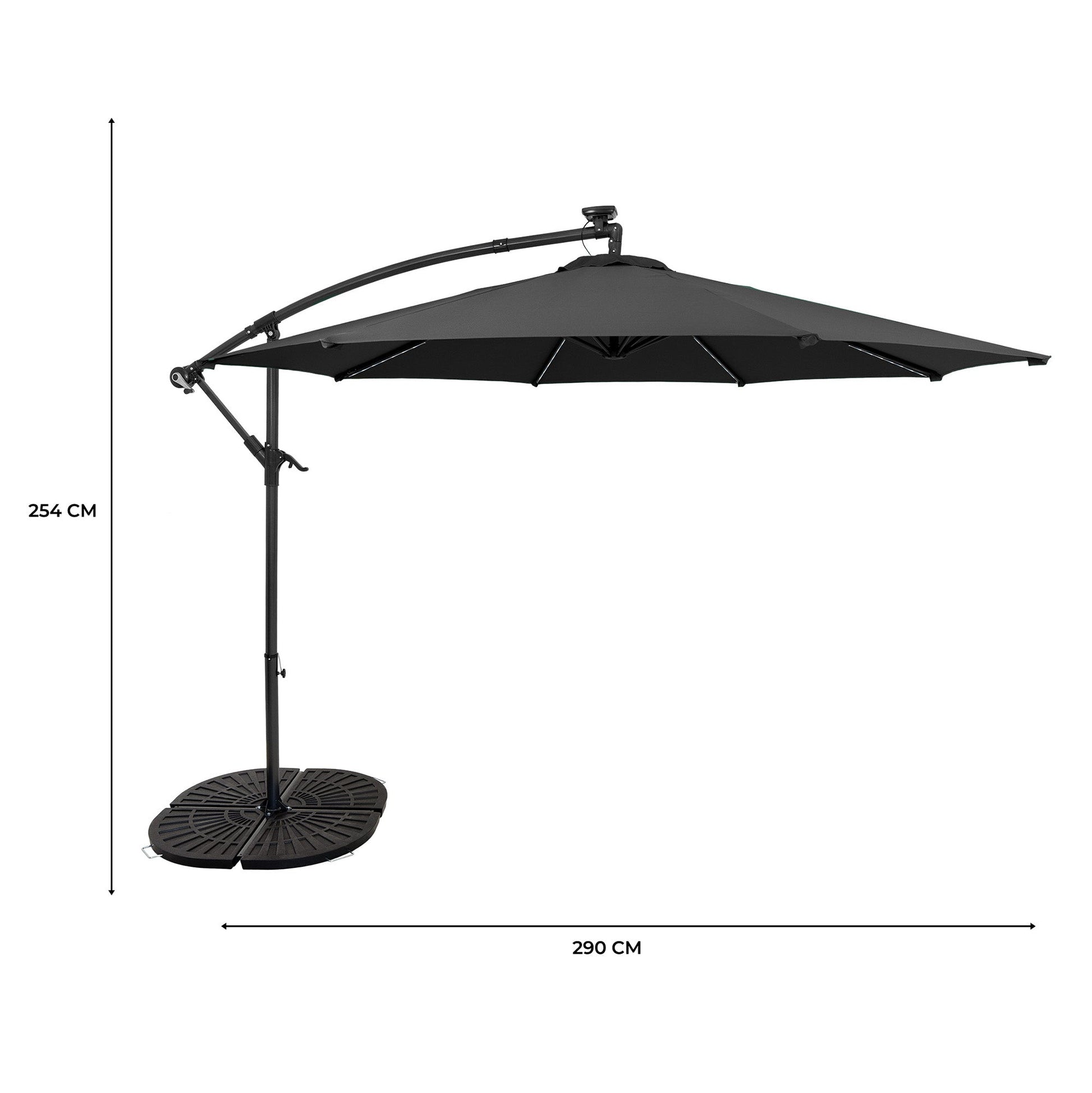 Parasol Excéntrico Led De 3 M Con Base De Abanico Completo – Gris_4