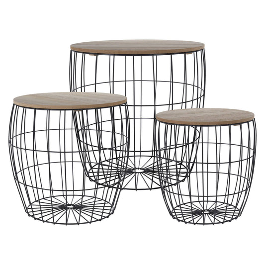 Well Home Juego De 3 Mesas Auxiliares En Metal Y Mdf Ø42,5ø37ø31cm_0