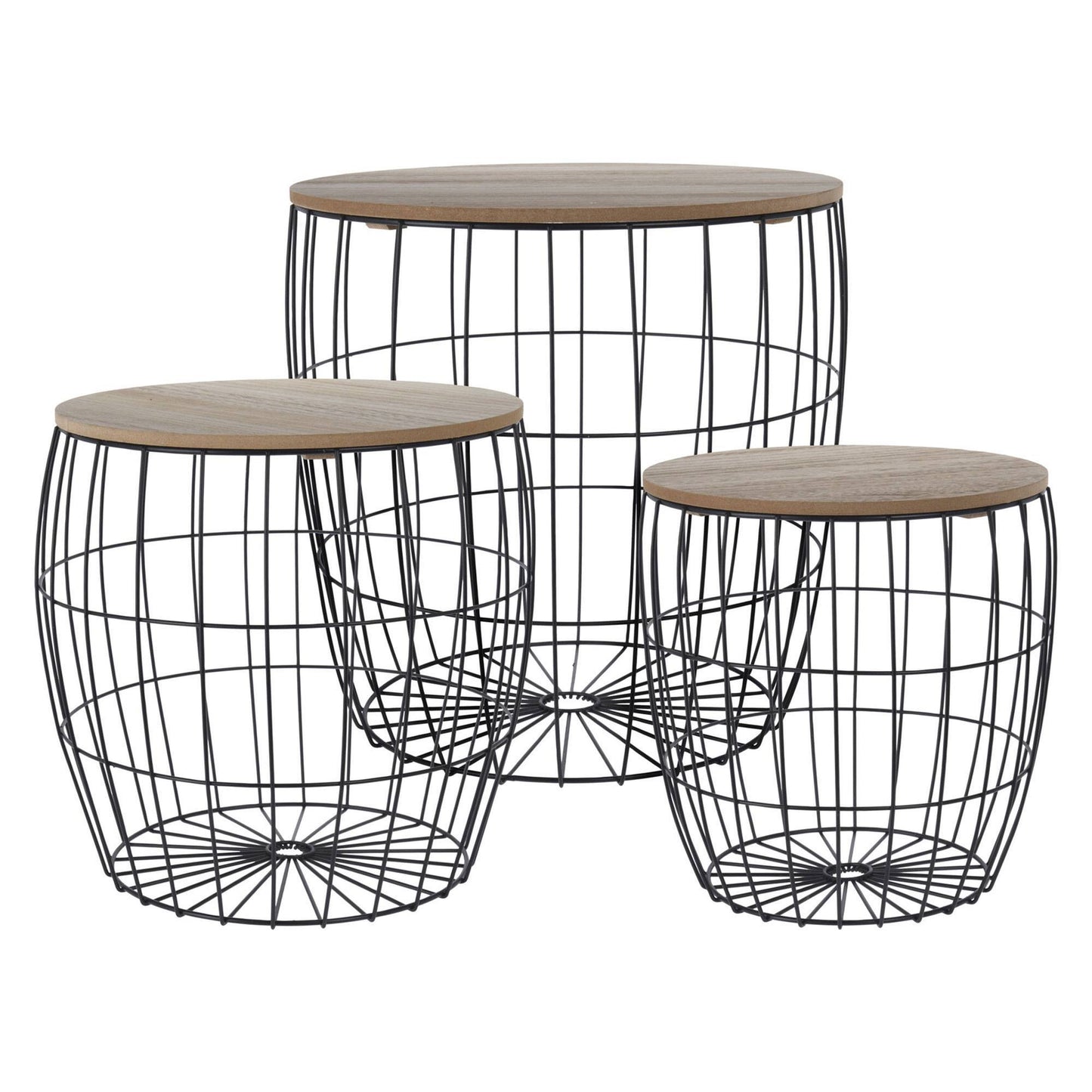 Well Home Juego De 3 Mesas Auxiliares En Metal Y Mdf Ø42,5ø37ø31cm