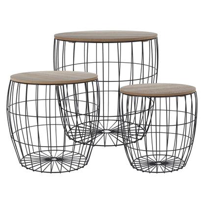 Well Home Juego De 3 Mesas Auxiliares En Metal Y Mdf Ø42,5ø37ø31cm