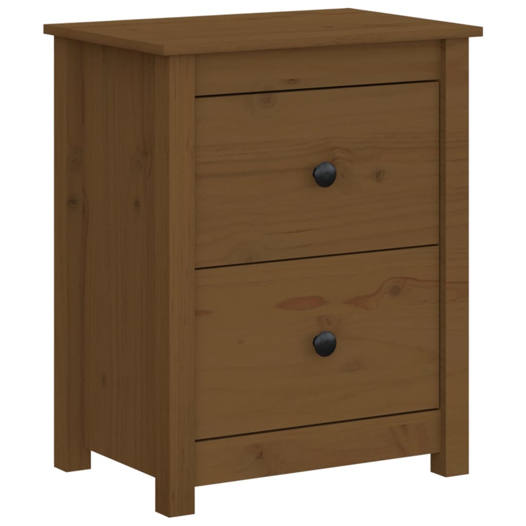 Mesita De Noche Madera Maciza De Pino Marrón Miel 50x35x61,5 Cm_0