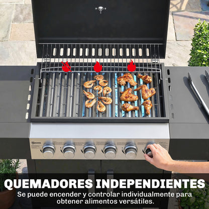 Outsunny Barbacoa De Gas Con 6 Quemadores 15 Kw Termómetro Mesas Laterales Negro_4