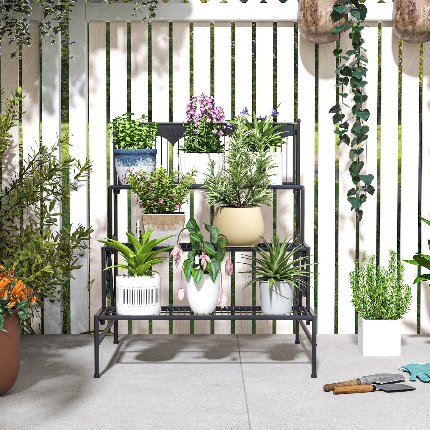 Outsunny Soporte Para Plantas De 3 Niveles Diseño En Escalera 73x66x85 Cm Negro_3