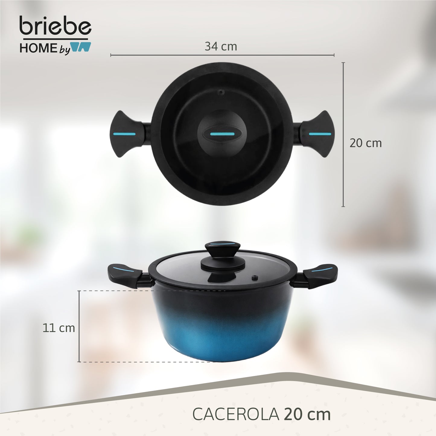 Briebe Cacerola Inducción Acero Forjado 20cm Antiadherente Sin Pfoa, Todas Cocinas Fabricada En España, Mare, Azul_5