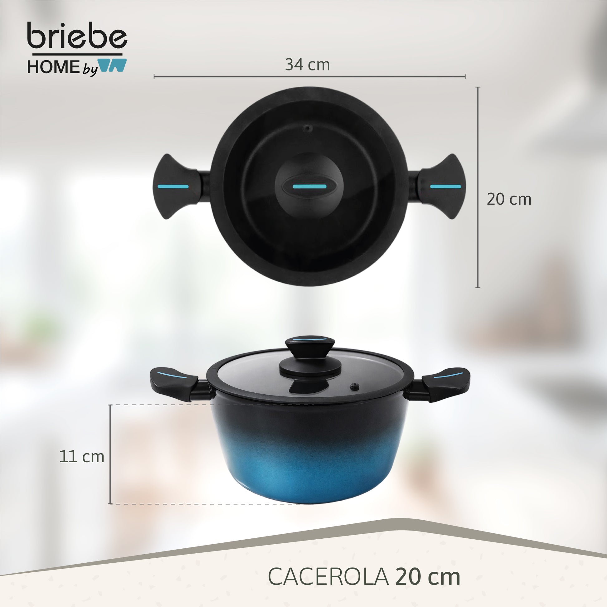 Briebe Cacerola Inducción Acero Forjado 20cm Antiadherente Sin Pfoa, Todas Cocinas Fabricada En España, Mare, Azul_5