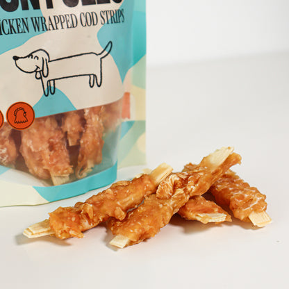 Snack Para Perro En Stick De Bacalao Con Pollo Desecado Wuapu