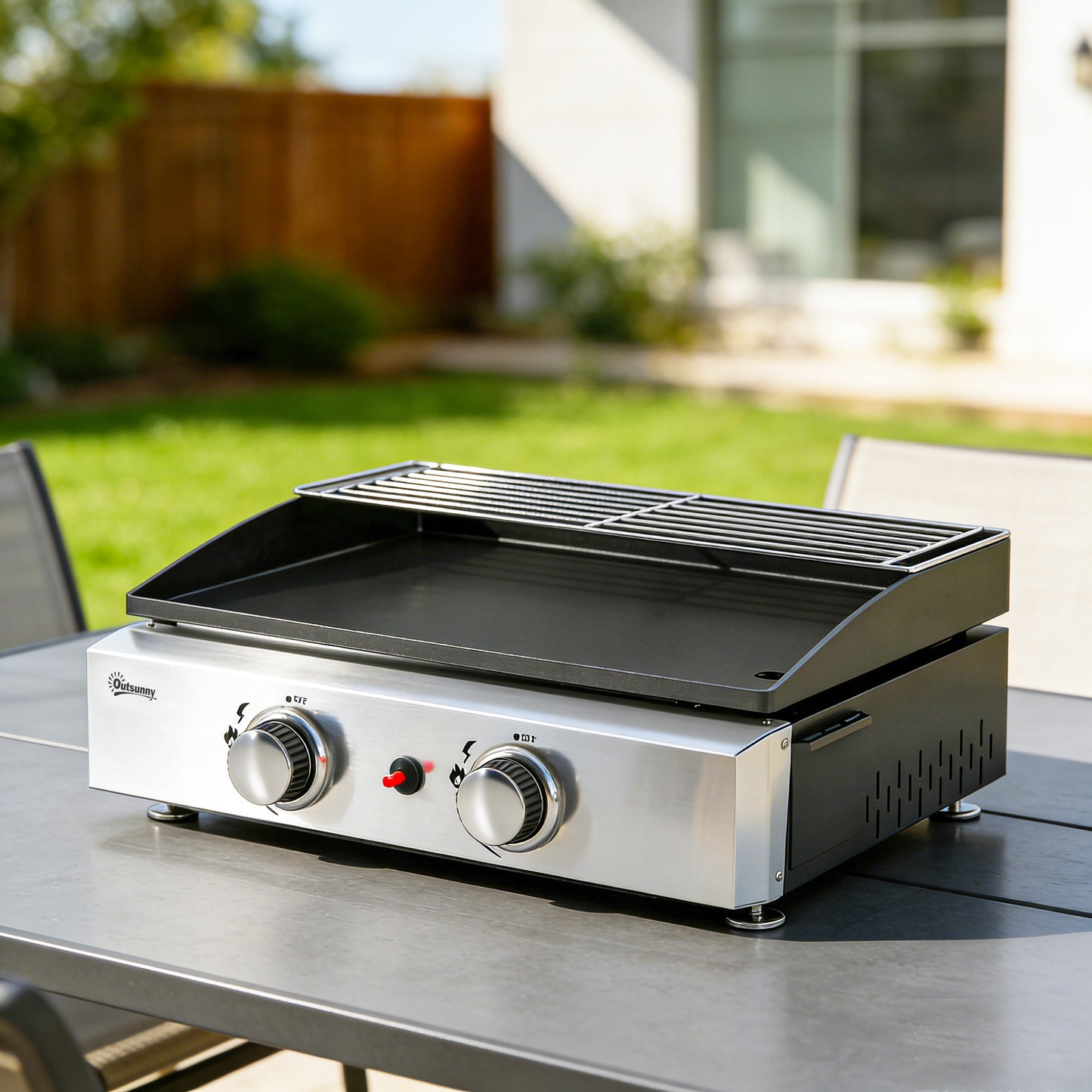 Outsunny Barbacoa De Gas Con 2 Quemadores 5 Kw Plancha Rejilla Calentadora_1