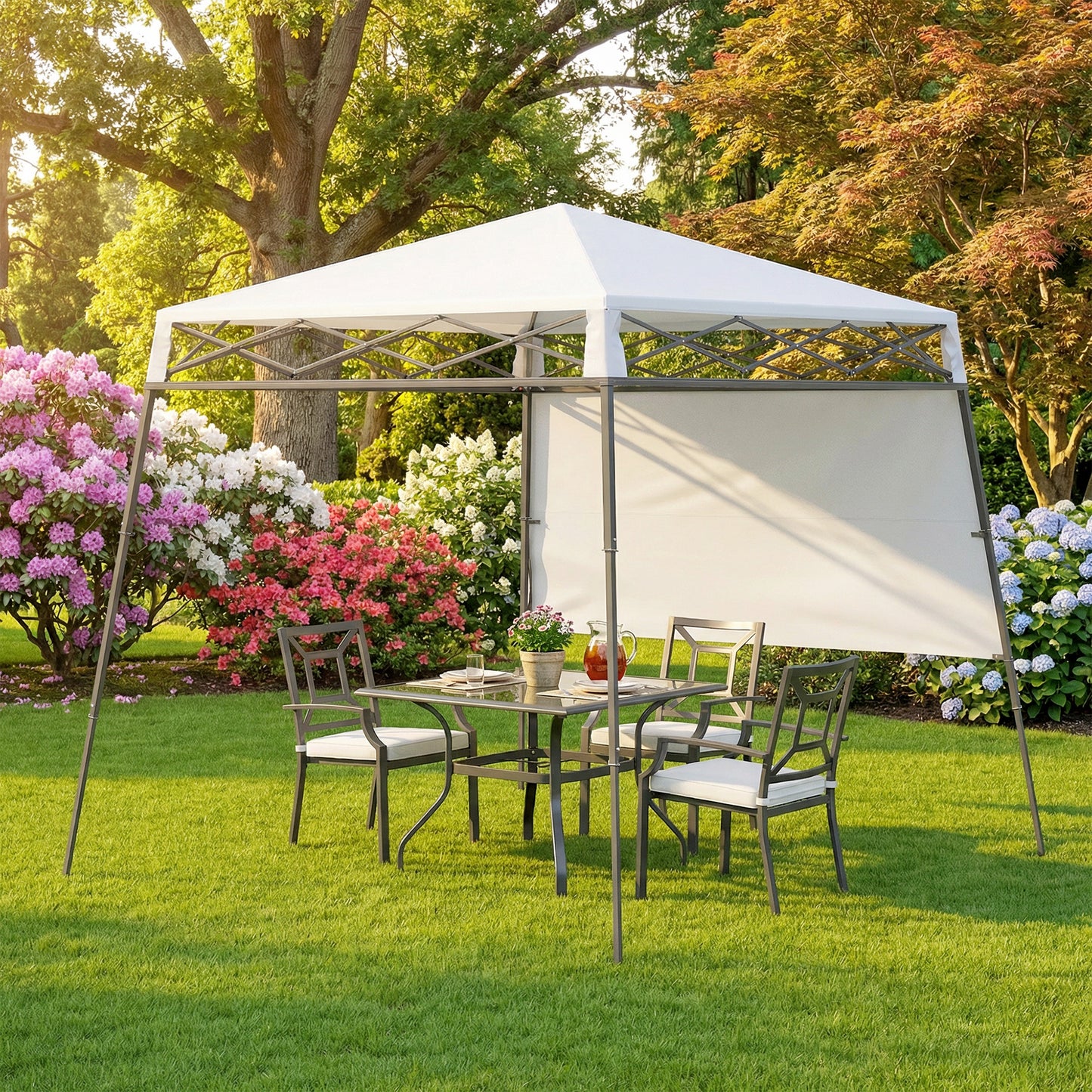 Outsunny Carpa Plegable 220x220x200 Cm Con 1 Pared Lateral Blanco_1
