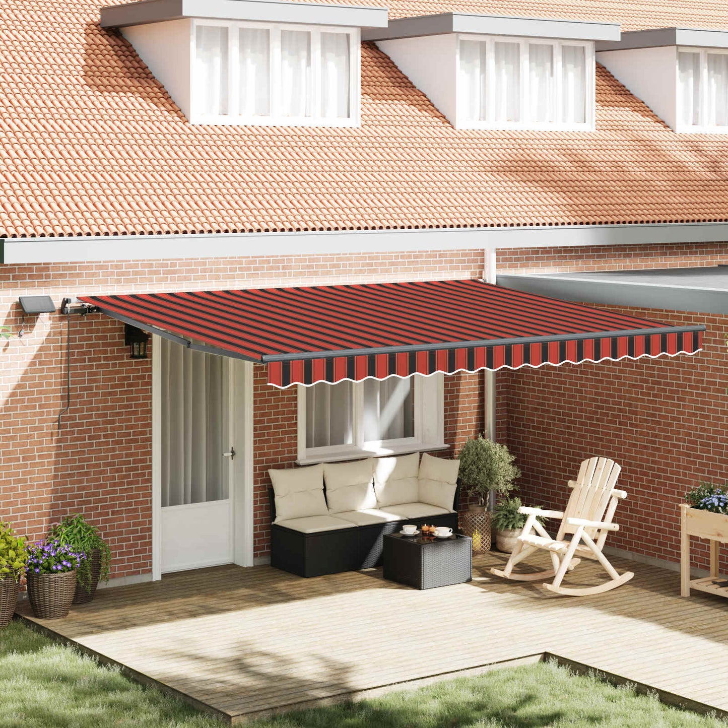 Toldo Retráctil Naranja Y Marrón 450 X 300 Cm Tela Y Aluminio_1
