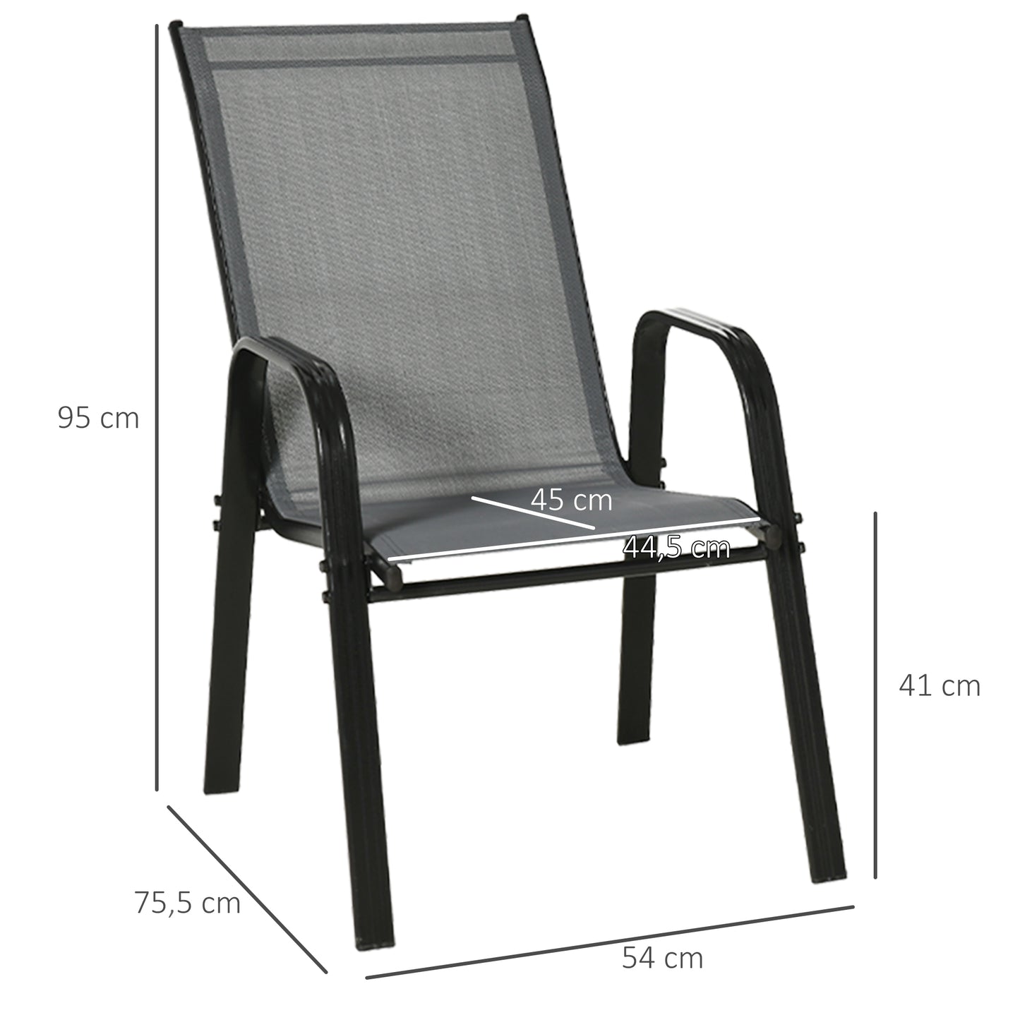 Outsunny Juego De 4 Sillas De Jardín Exterior 54x75,5x95 Cm Gris_2