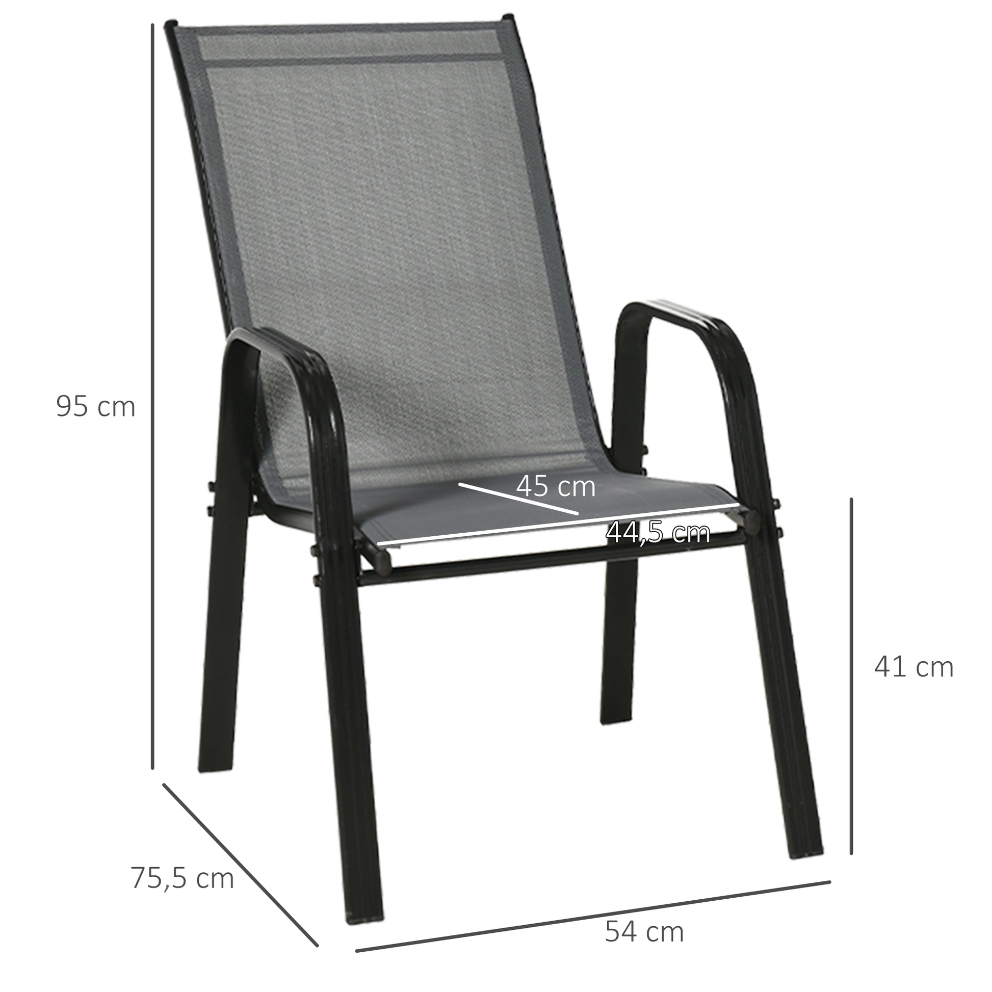 Outsunny Juego De 4 Sillas De Jardín Exterior 54x75,5x95 Cm Gris_2