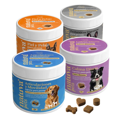 Pack Calma + Condro + Probiotico + Salmon Para Perros. Suplementos Mascotas. 480 Masticables. Natuva Pets_0