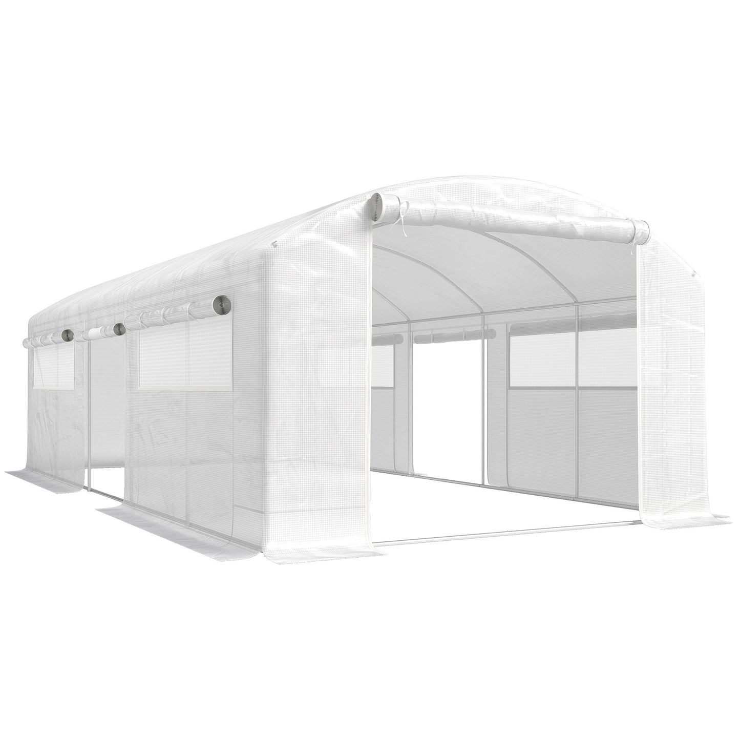 Outsunny Invernadero De Túnel 6x3x2 M Con 3 Puertas Enrollables Ventanas Blanco_0