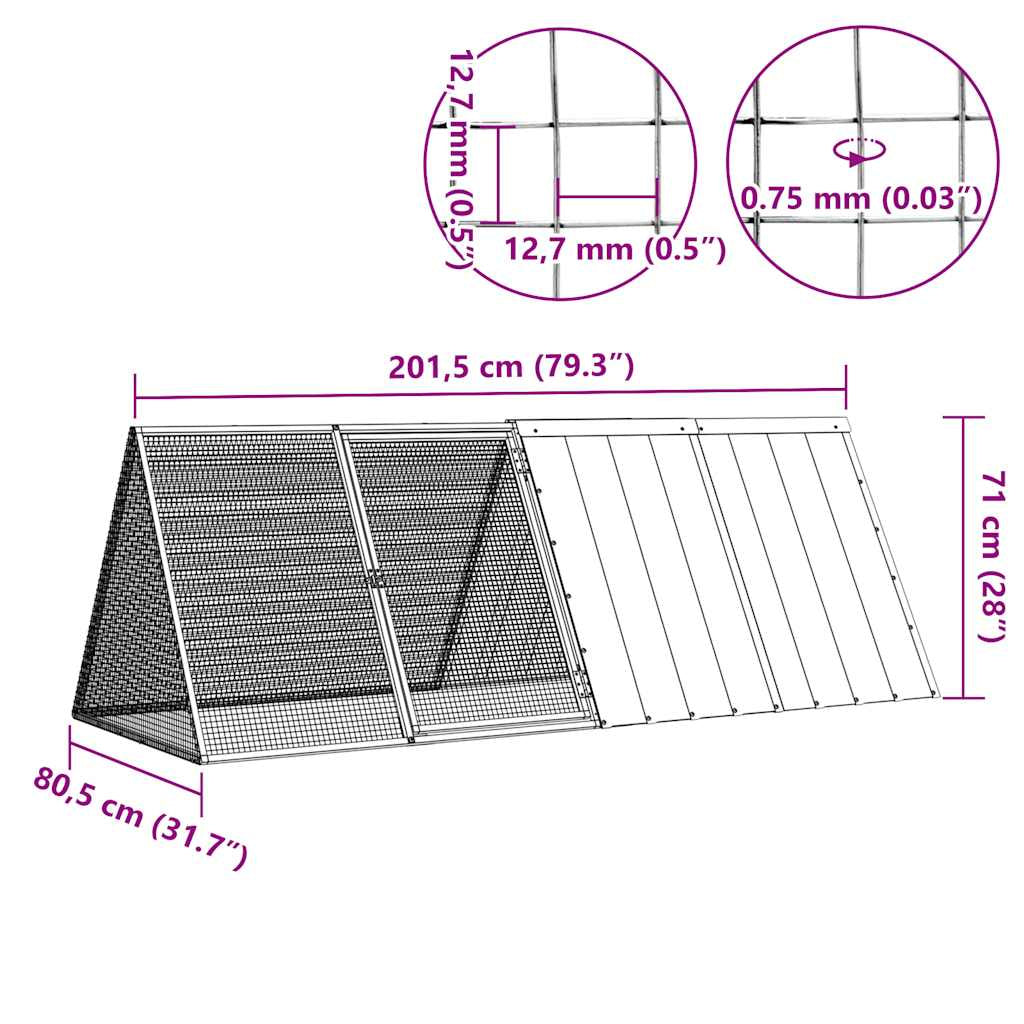 Vidaxl Jaula De Conejos Acero Galvanizado Antracita 201,5x80,5x71 Cm_2