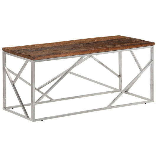 Mesa De Centro De Acero Inoxidable Plateado Y Madera Maciza_0